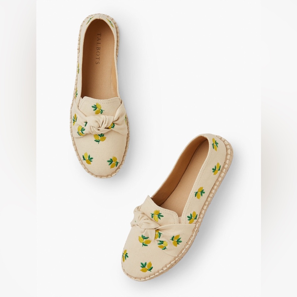 Talbots Izzy‎ Lemon Knotted Canvas Espadrilles Size 6 Coastal Summer Cottagecore